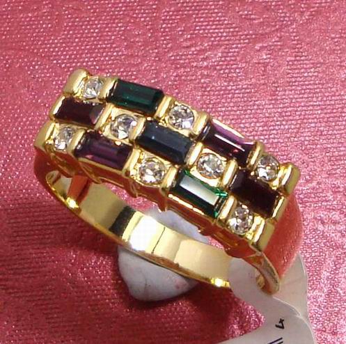 3-ROW RAINBOW SWAROVSKI CRYSTALS RING-size5/9/10